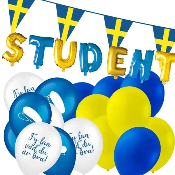 Studentdekorationer Examensfestpaket Ballonger, Girlanger, Examensdekorationer - Komplett set för examensmottagning-FX-