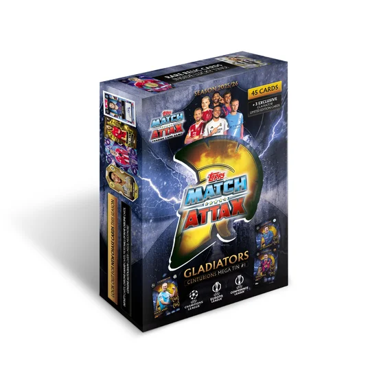 Topps - Match Attax Champions League 25/26 Mega Tin Random Color (45 Cards + 3 Gladiators Limited Edition) Black Trading Cards - @ Hatstore