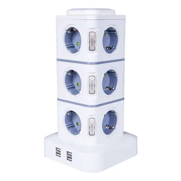 Power Strip Tower, 12 Outlets - 2500W / 10A - with 4 USB Ports, Surge Protection - 3M Extension Cord