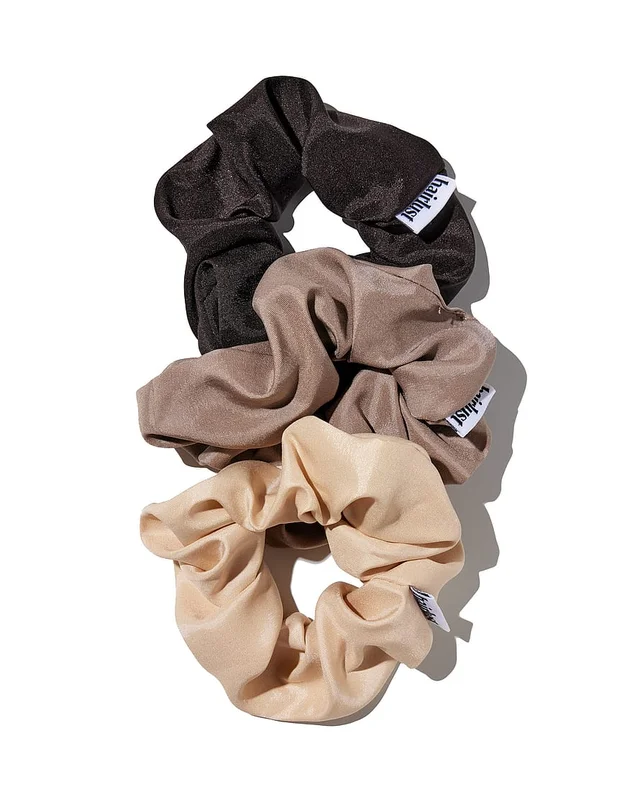 Spar 25% • Køb 2, Hairlust Satin Silk Scrunchies Medium Coffee 3-pak, Hår, Hårpynt, Scrunchies