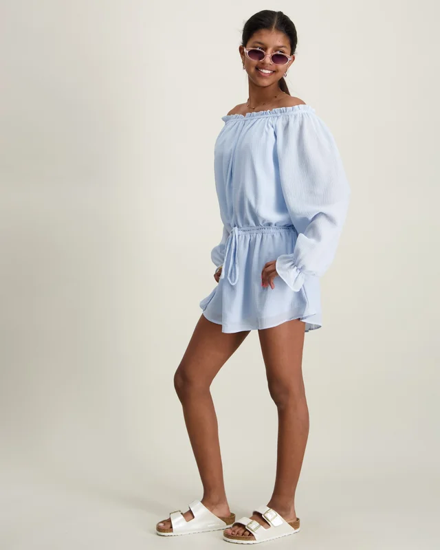 Gina Tricot Young 14+ 14+ breeze off shoulder dress Niebieski Sukienki Dziewczyna - Kids Brand Store