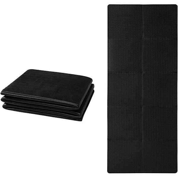 Vikbar Yogamatta Halkfri Bärbar Träningsmatta Vikbar Lätt Gymnastikmatta Pilates Sport Rese Yogamatta 183 x 61 x 0.6 svart