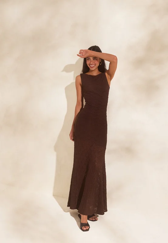 BUBBLEROOM - Lace Maxi Dress - Brown