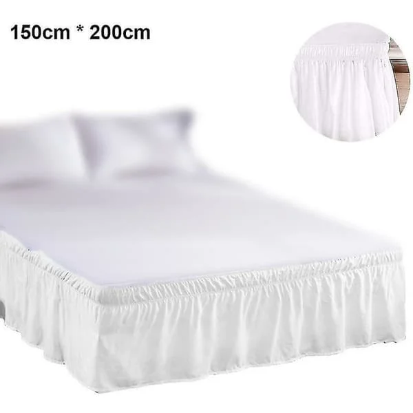 White Wrap-Around Dust Ruffle Bed Skirt, 150x200cm Drop, Easy to Install, Wrinkle and Fade Resistant, Machine Washable