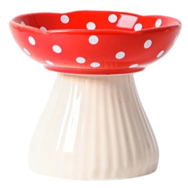 Cat Mushroom Bowl, Neck Protection, Raised Cat Food Bowls, Whisker-Friendly Shallow Cat Food Bowl