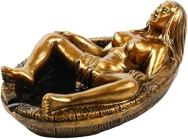 Sigarettaskeholder Retro, Harpiks Naken Kvinne Askebeger Harpiks Badestatue Askebeger Bærbart Askebeger for Innendørs og Utendørs med Matte for 