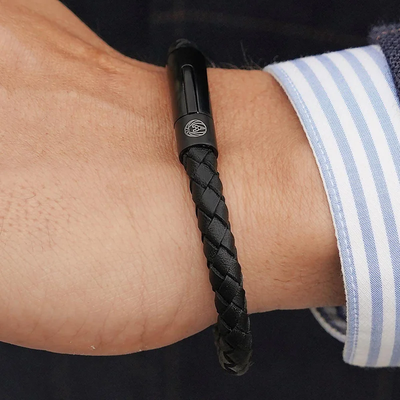 Black & Black Leather Bracelet for Men - Leather bracelets