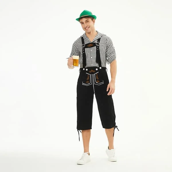 München Oktoberfest Tøj Herre Ternede Skjorte Overall Kostume Sceneoptrædenstøj Enkelt sort skjorte{FY} Enkelt sort skjorte M