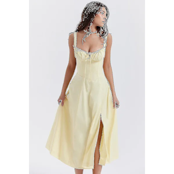 Kvinnor Blommig Boho Midi Bustier Kläder Dam Carmen Print Solklänning Sommar Beach Swing Kläder
