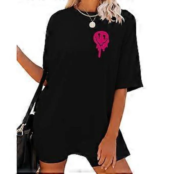 Dame Bokstav Grafisk Trykk T-skjorte Sommer Oversized Kortermet Rund Hals Nedfelt Skulder Casual T-skjorte Bluser Topper Svart L(L Svart)