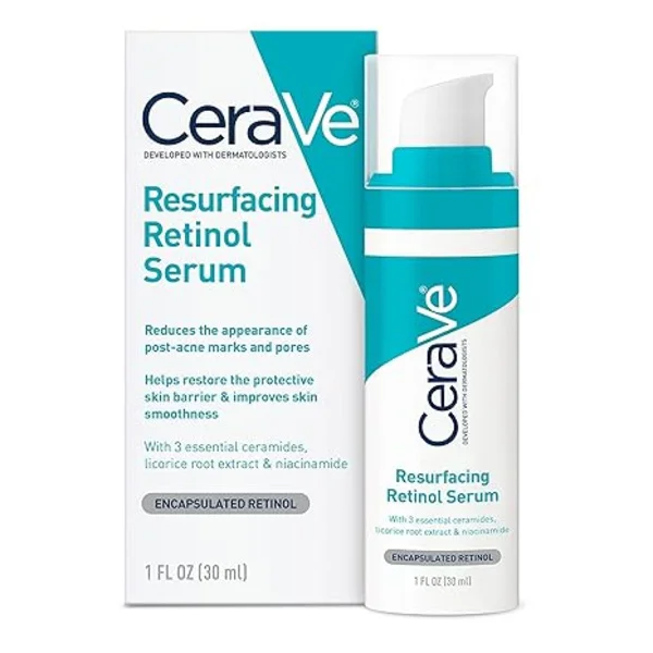 CeraVe Resurfacing Retinol Serum til mærker efter akne, med niacinamid og lakridsrod, poremindskende, ikke-komedogent ansigtsserum