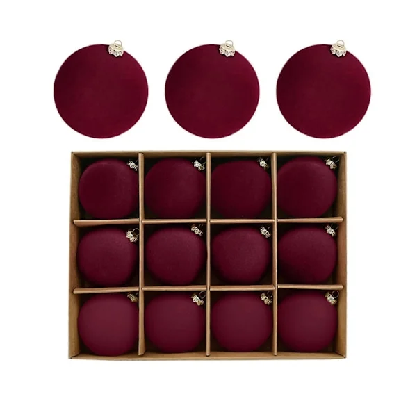 12 st Sammet Julkulor Flockade Julgranskuleprydnader Plastkulor Jul Dekorativa Hängande Ornament Julgransdekoration 6 cm