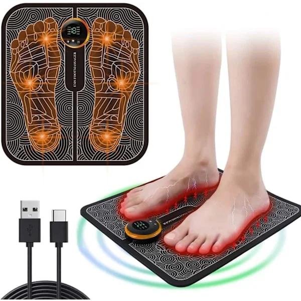 Fodmassageapparat til smerter, elektrisk massageplade, EMS fodmassageapparat, foldbar bærbar elektrisk massageplade, massageapparat med 8 tilstande