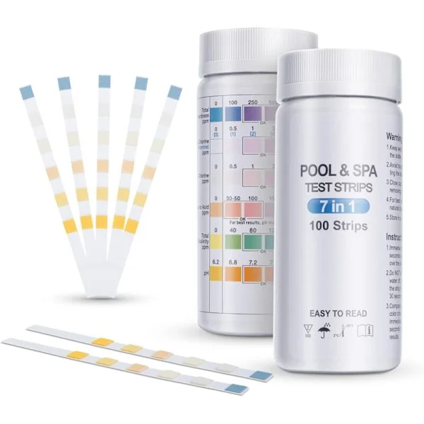 100 Pool Test Strips 7 i 1 til Spa og Jacuzzi Vandkvalitetsanalyse med pH Klor Brom Alkalinitet Hårdhed Cyanursyre