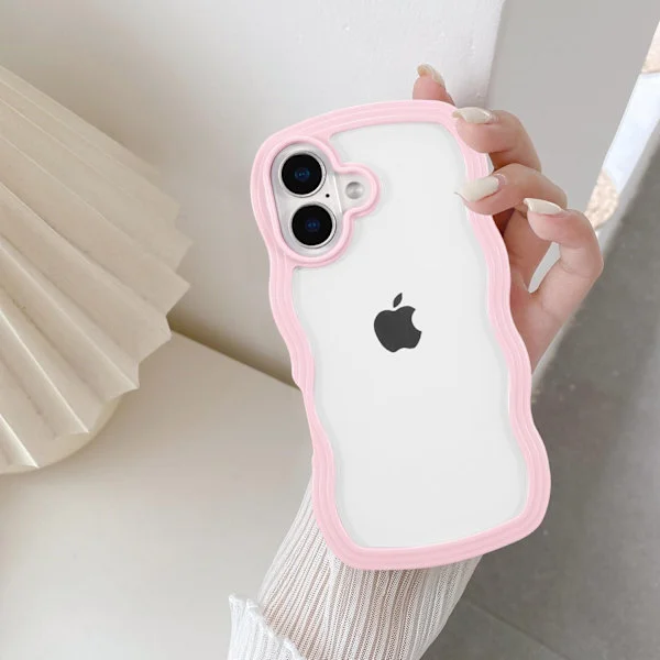 Kompatibel med iPhone 16 Plus, Søtt Krøllete Bølge-Ramme Gjennomsiktig Skall, Myk Silikon TPU Støtfangerbeskyttelse - Rosa