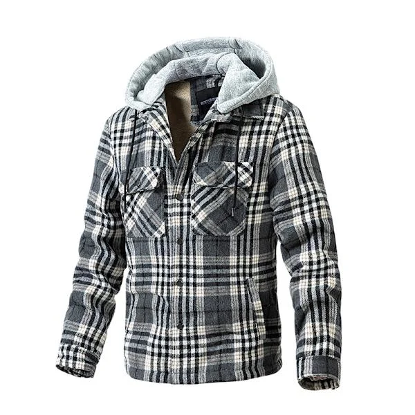 [LCS] Herre bomuldsternet skjortejakke med fleecefor, flannel skjorte, Sherpa knapjakker Stil1