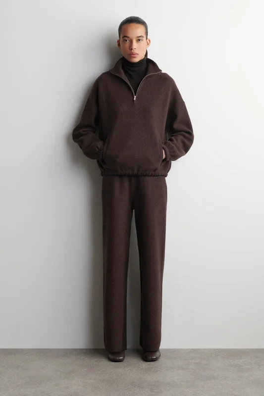 COS Women's Boiled Merino Wool Wide Leg Trousers in Brown