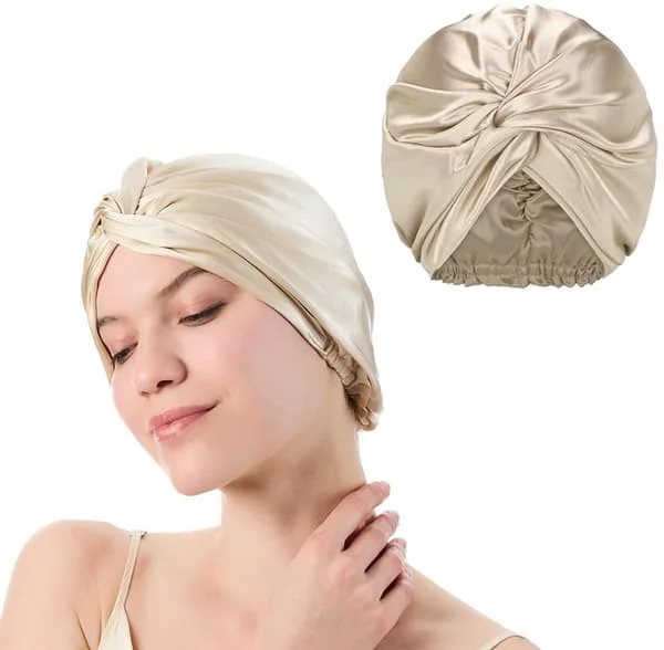 Satin Nattehue Bonnet Silke Nattehue 19 Momme Silke Bonnet Satin Bonnet Nattehue Kvinder Hårpleje Sovehue Hårnet Blødt & Skinnende Hår 25 Cm Unisex