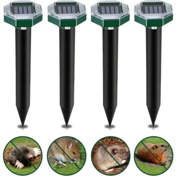 Soldriven mullvadsskrämma, 4-pack soldriven mullvadsskrämma med vibration och ultraljud, IP65 vattentät, soldriven mullvadsskrämma