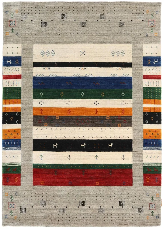 Wool Rug Loribaf Loom Designer Grey/Multicolor Small Oeko-Tex
