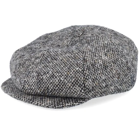CTH Ericson Herren Gatsby Donegal Salt & Pepper Flat Cap Schiebermütze Schwarz Größe S 56cm Wolle Tweed