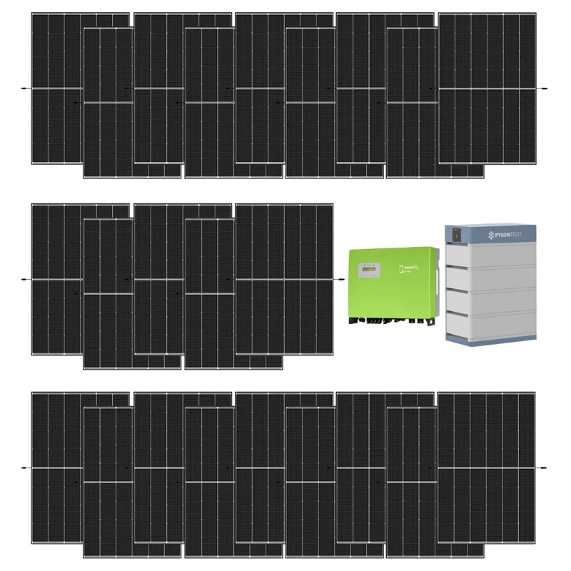 Kit fotovoltaico 10 kW con 23 pannelli fotovoltaici Trina Solar 450 W + Inverter Energy trifase 10 kW + 4 batterie di accumulo Pylontech 3,55 kW