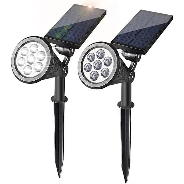 Solbelysning för utomhuslandskap, 7 LED-lampor med automatisk på/av, solenergi, vattentät, vägglampa, flaggstångsbelysning, 3 ljuslägen för träd, 