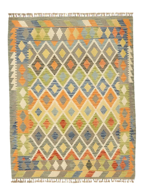 Hand Woven Kilim Afghan Old Style Rug 154X197 Wool Orange/Dark Yellow Small