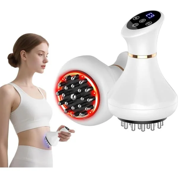 4-in-1 Electric Lymphatic Drainage Massager – Anti-Cellulite Massager with Heat, Red Light, and Vibration, Portable Body Sculpting Device White