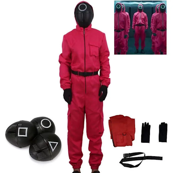 Barn Unisex Squid Game 2 Kostyme Cosplay Jumpsuit + Squid Game Maske Halloween Antrekk Gaver Party 10-12 år square 10-12years