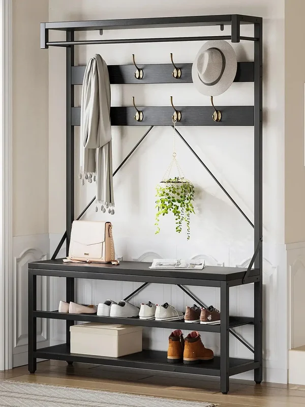 AliExpress - Industrial Hall Tree Coat Rack w/Shoe Change Bench,2-Tier Shoe Storage,Hook,Hanging Bar, Metal Frame for Hallway Mudroom Bedroom