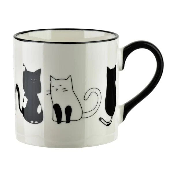 COTTELLO 370ml Kaffekopp i svart porslin med kattmotiv