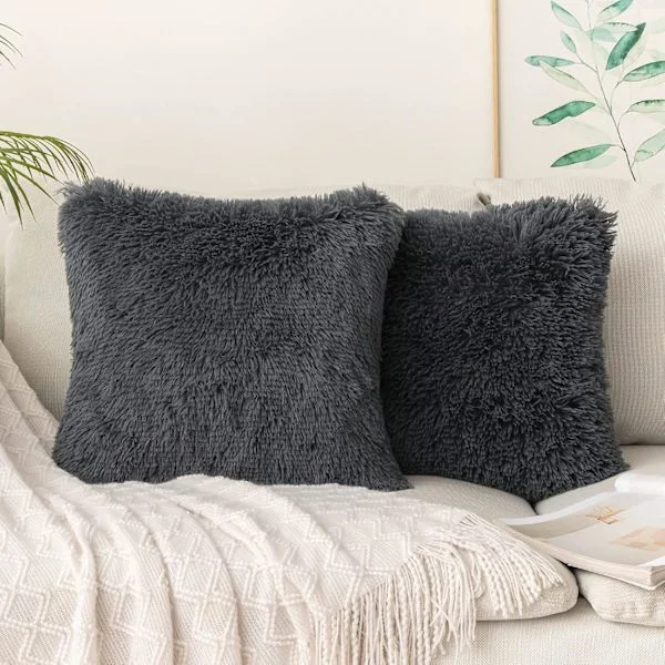 Fuskepels trekk Fluffy trekk Myk kant Firkantet Søtt putetrekk Trekk til stuesofa 40 x 40 cm Blå Grå 2-pakning-FF-
