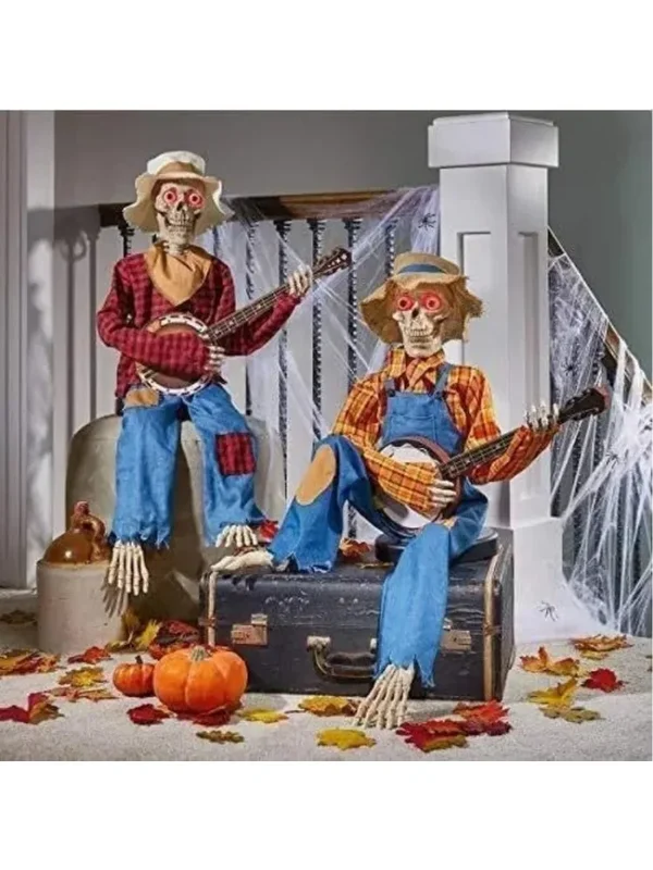 AliExpress - Halloween-Banjo-Vogelscheuche, spielende Skelette, Animatronics, Banjo-Skelette, Dekoration für Halloween, drinnen und draußen, Hof, 