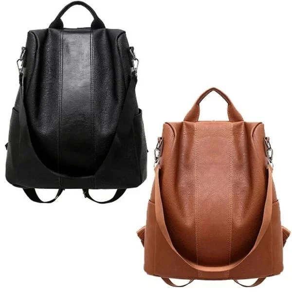 Naisten reppu nahkaa, naisten reppu, koululaukku, musta/ruskea, suuri kapasiteetti, sopii kaikkeen muotiin, 1. musta
