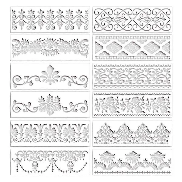 12 kpl Kukka Reunamuotti Sapluunat Mandala Sapluunat Uudelleenkäytettävät Leikkausmaalausmallit DIY-askartelusapluunoihin, 12 x 3,9 tuumaa