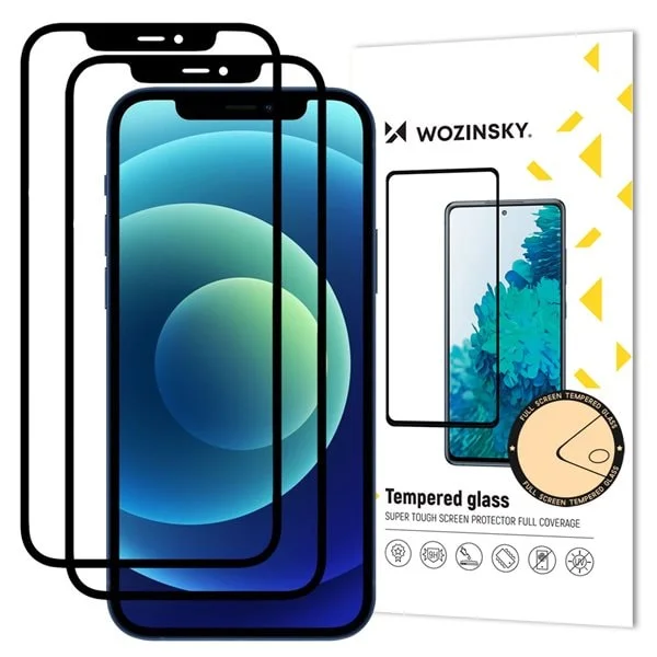 Wozinsky 2x Herdet Glass Full Lim Super Tough Skjermbeskytter for iPhone 12 Pro / 12, Svart