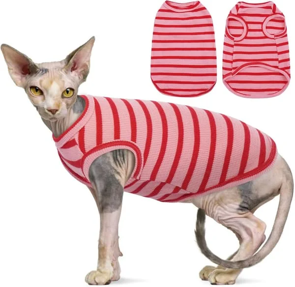 1 st Kattkläder, Randiga Kattunge T-shirts Ärmlösa, Pullover Katt Tröjor, Husdjurs Sommarkläder för Små Hundar Rosa