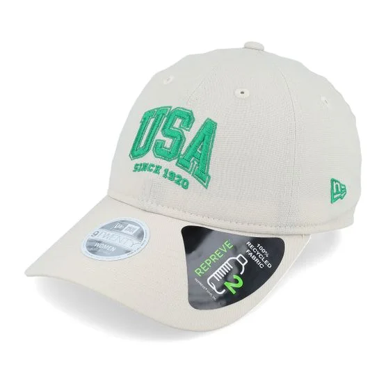 New Era - Beis unconstructed Gorra - Womens Repreve USA 9TWENTY Stone/Green Dad Cap @ Hatstore