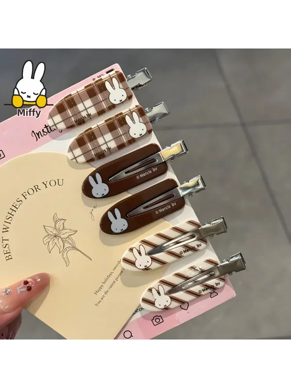 AliExpress - Kawaii Miffy Rabbit Haarspange, kaffeefarben, kariert, Miffy Rabbit, spurloser Clip, süßer und Retro-Mädchen-Cartoon-Pony-Clip