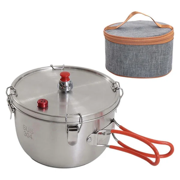 Camping kit Sølv Utendørs Rustfritt Stål Mikro Trykkoker Multifunksjonell Kokepotte Bærbar Eksplosjonssikker Høyfjells Trykkoker Cam