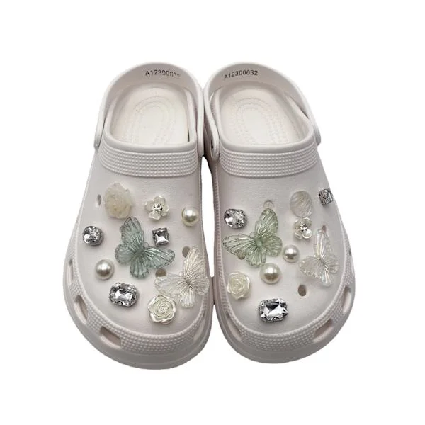 20 st 3D-täppor för sandaler (grön fjäril), skosmycken, söta skosmycken för träskor, sandaler, armband, gör-det-själv