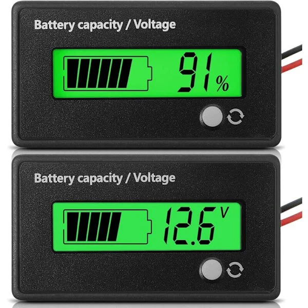 12V 24V Batterimåler med Alarm, Batterikapacitetsspænding, Batterimonitor, Blysyre- og Lithium-ion-batteritester (Grønt Lys)