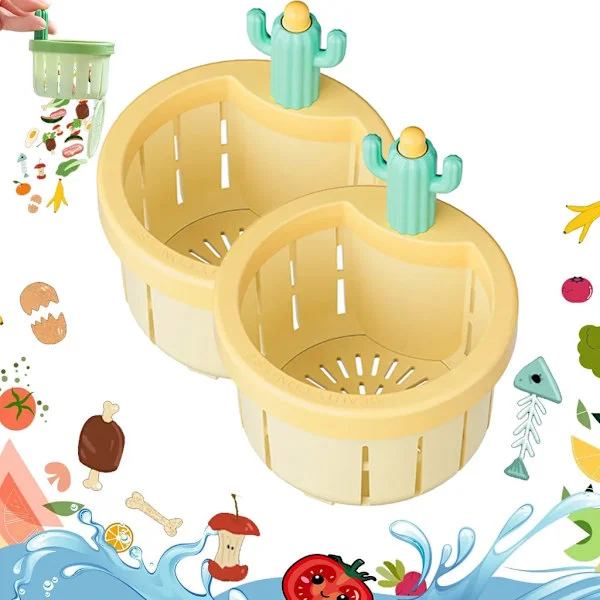 2x Cactus Sink Strainer, Upgraded Version Automatic Press Drain Strainer Basket Kitchen Trash Can Kitchen Accessories Drain Plug