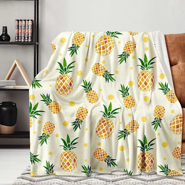Sød Ananas Tæppe Tegneserie Plaid Tæppe til Sofa, Super Blødt Plys Fleece Tæppe Letvægts Flannel Tæppe, Dekorativt Fuzzy Kast til Alle S