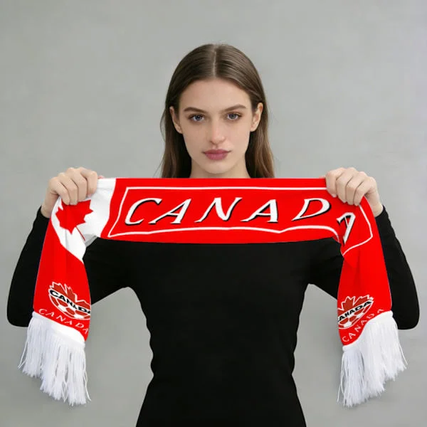 Canada National Football Fan Halstørklæde, Rød Hvid Ahornblad Print Halstørklæde med CANADA Holdlogo, VM Kampdag Supporter Halstørklæde Canada Canada