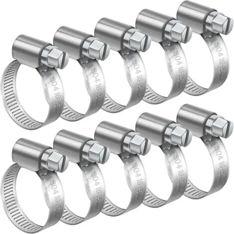 10 stycken 16-25 mm justerbar slangklämma, slangklämma i rostfritt stål 304 metallslangklämma för VVS, pool, bil och...