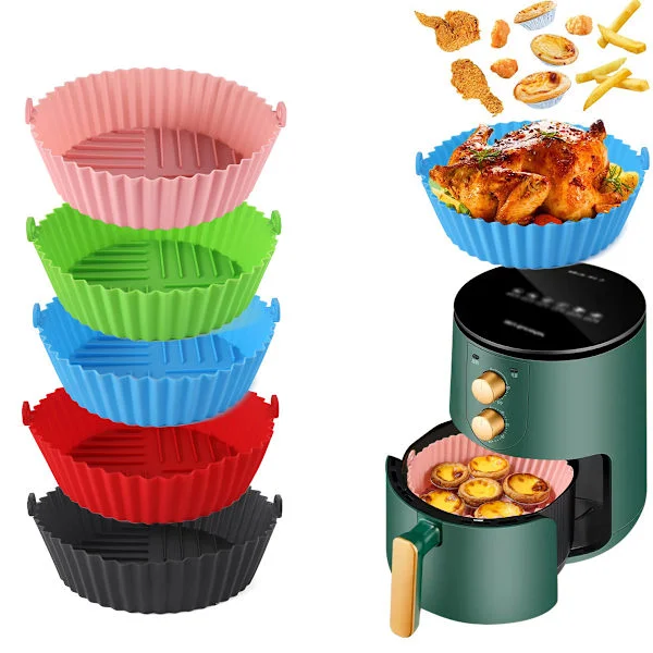 Runde silikone airfryer-måtter, 7,4 tommer (5 stk.), genanvendelige, til 3-5 liters airfryere