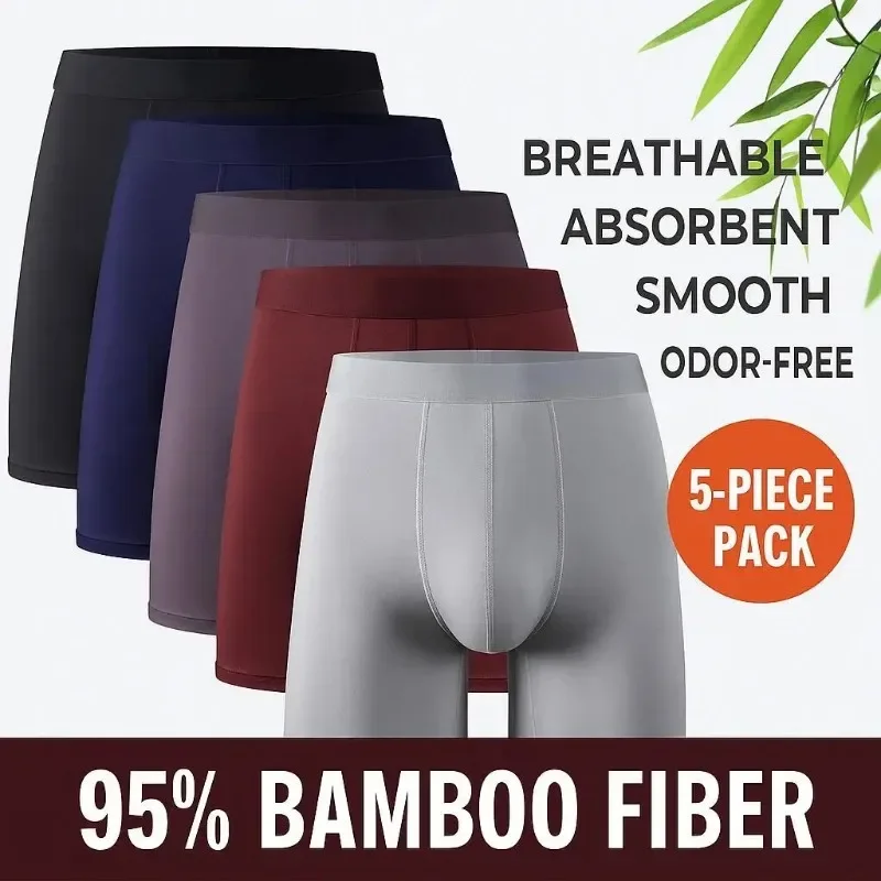 AliExpress - 5 Stück 95 % Bambusfaser 5 % Spandex Herren-Boxershorts mit langem Bein, klassisches Design, Comfortflex-Bund, Unterwäsche für Herren, 