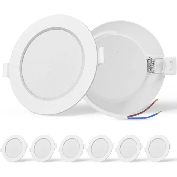 6-pack infällda 9W LED-spotlights – Kallvitt 6500K – Extra platt, enkel installation – Hålstorlek 90-110mm – Belysning för badrum, vardagsrum, kök